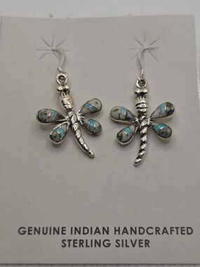 Southwest White Buffalo & Opal Sterling Silver Dragonfly Earrings